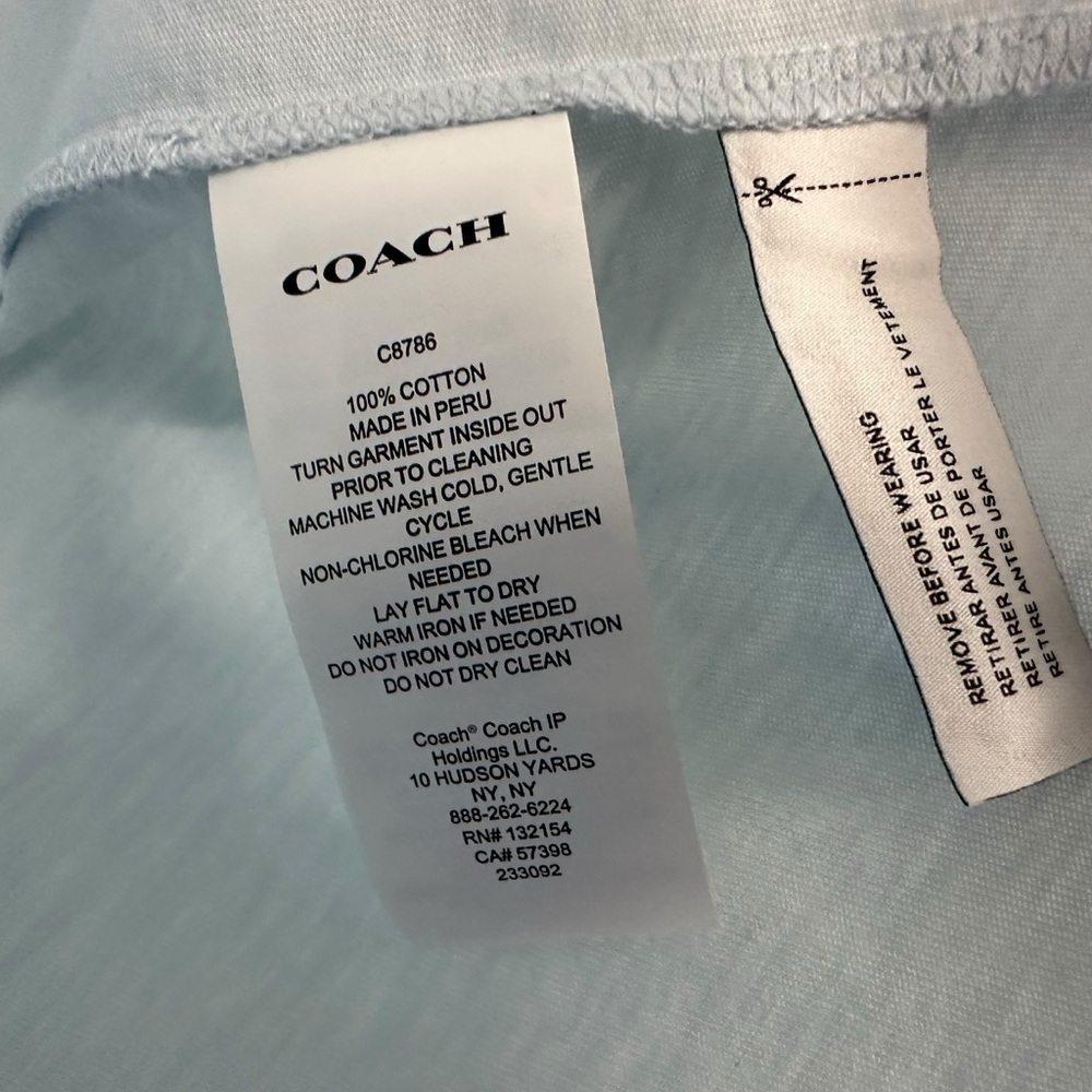 Coach Womens Essential Short Sleeve Cotton T Shirt Sz XL Light Blue Logo C8786 - Picture 10 of 12